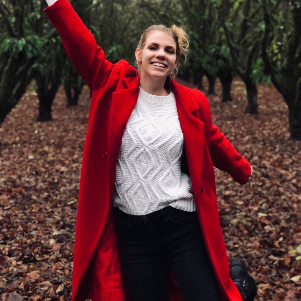 Vibrant red pea coat